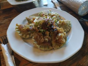 Spinach and tofu dumplings at Vege Miasto in Warsaw