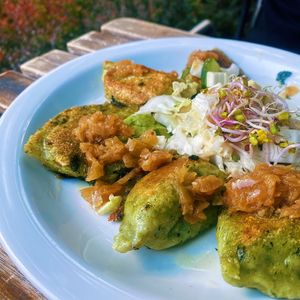 Spinach and tofu dumplings  at Vege Miasto in Warsaw