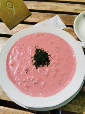 Chlodnik (cold beetroot soup) at Vege Miasto in Warsaw