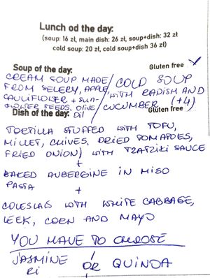 Soups of the day at Vege Miasto in Warsaw