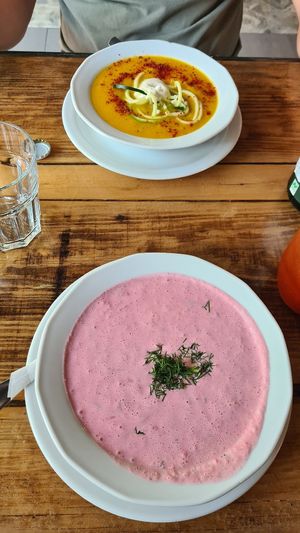 Delicious soups. Beetroot based tradicional chlodnik at Vege Miasto in Warsaw