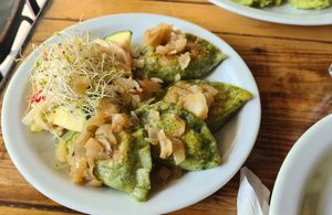 Tasty polish dumplings with spinach at Vege Miasto in Warsaw