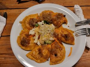 Fried pierogi with lentils at Vege Miasto in Warsaw