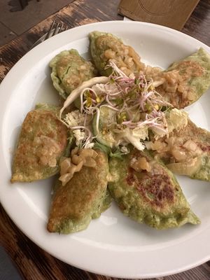 Spinach and tofu dumplings  at Vege Miasto in Warsaw
