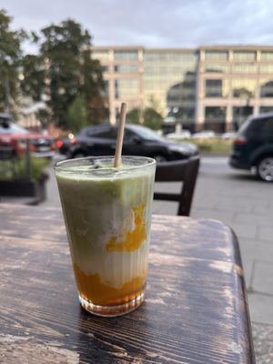 Iced mango matcha  at Vege Miasto in Warsaw