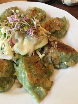 Spinach and Tofu Pierogi  at Vege Miasto in Warsaw