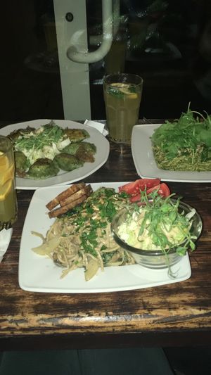 Dumplings and spaghetti  at Vege Miasto in Warsaw