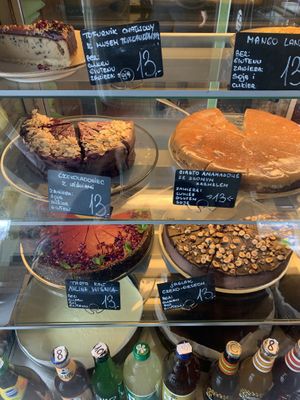 Cake options at Vege Miasto in Warsaw