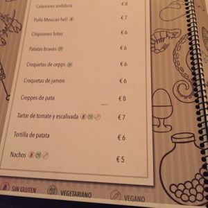 menu with vegan options  at DosTrece in Barcelona