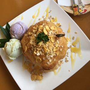 Pandan and Taro ice cream - pandan was delicious, taro was meh at Iconic Ice Cream in Chiang Mai