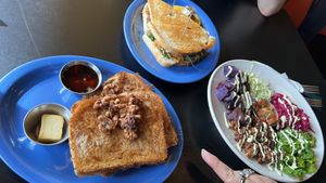 Brekky Sammy veganized; French toast veganized; Verde Vegano. All WAY tastier than they look in the pic.  at The Booch Bar in Hilo