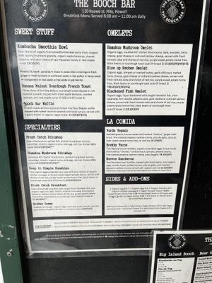 Breakfast menu  at The Booch Bar in Hilo