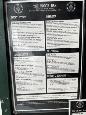 Breakfast menu   at The Booch Bar in Hilo