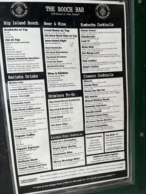 Drink menu   at The Booch Bar in Hilo