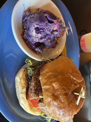 Conscious Culture Burger with sweet potato salad   at The Booch Bar in Hilo