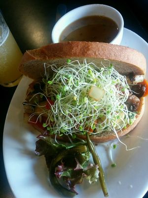 Veggie Sammy with miso soup on the side at The Booch Bar in Hilo