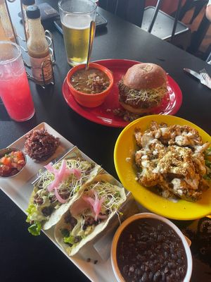 Vegan tacos, conscious culture burger, buffalo cauliflower  at The Booch Bar in Hilo