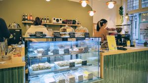 The counter, lots of clearly-labelled goodies at Roka in Leiden