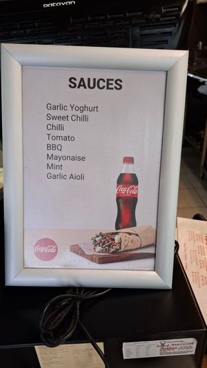 Sauces, up to three. All vegetarian, yogurt and aoili not vegan. at Kebab Serai in Auckland