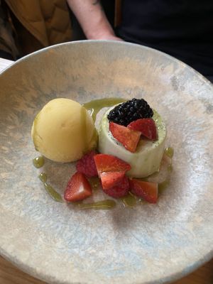 Matcha panacotta with sorbet   at Izakaya in Saint Helier