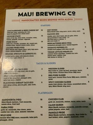 Menu 4/30/21 at Maui Brewing Co in Kahana