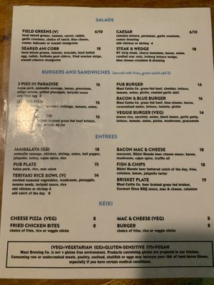 Menu part 2 4/30/21 at Maui Brewing Co in Kahana