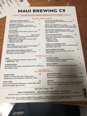Menu pg 1 at Maui Brewing Co in Kahana