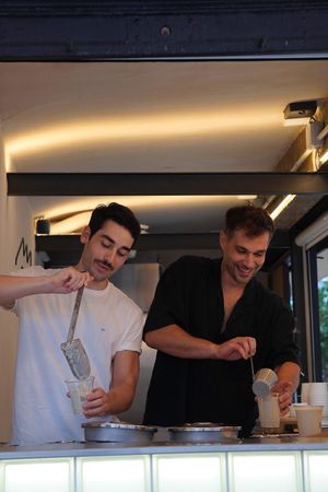 Serving fresh Horchata. Traditional drink of Valencia. at Gelat del Mercat in Valencia