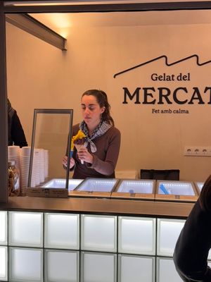 Vegan Cone with Vegan Chocolate Ice cream and Vegan Mango with passion fruit ice cream at Gelat del Mercat in Valencia
