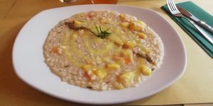 Peaches risotto at Lo Fai in Piacenza