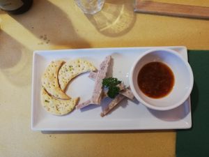 Vegan grana with orange jam at Lo Fai in Piacenza