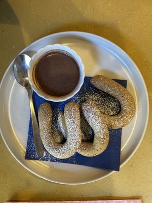 Keipfel with chocolate sauce  at Lo Fai in Piacenza