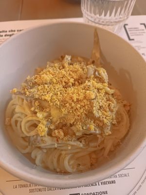 Spaghetti with lemon cream at Lo Fai in Piacenza