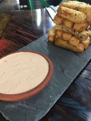 Belgian fries with a smokey chipotle sauce. Very satisfying. at Mesa Verde in Santa Barbara