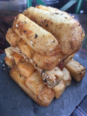 I recommend the Belgian fries. Perfectly seasoned with the right thickness. The accompanying chipotle sauce is smokey with some slight heat. at Mesa Verde in Santa Barbara
