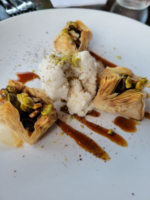 Baklava pistachio with ice cream at Mesa Verde in Santa Barbara