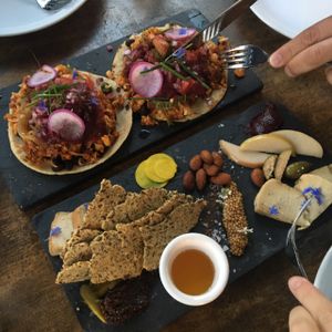 cheese brick and one of the taco starters at Mesa Verde in Santa Barbara