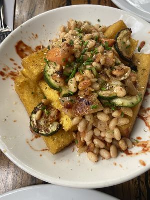 Polenta fries- TASTELESS, expired beans and zucchini  at Mesa Verde in Santa Barbara