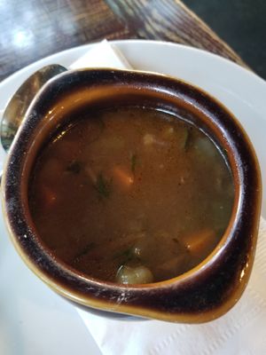 Tuscan soup. Yummm!!! at Mesa Verde in Santa Barbara