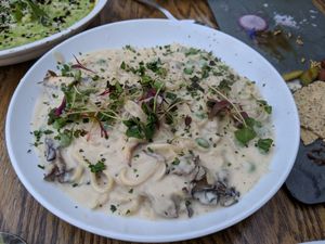 Mushroom Alfredo at Mesa Verde in Santa Barbara