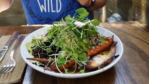 Lentil, black rice and roasted veges  at Mesa Verde in Santa Barbara