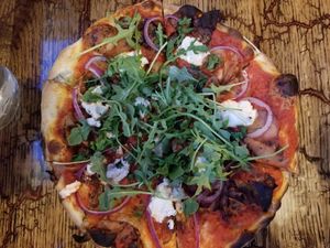 Macadamia Ricotta Flatbread/Pizza. Delish & Vegan at Mesa Verde in Santa Barbara
