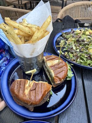 Mushroom burger, falafel pasta saladd  at True Vegan in Delray Beach