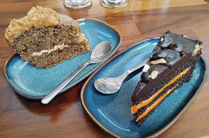Lovely cakes, and our little vegan is a fan of the croissants at Soul Bowl in London