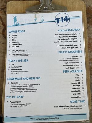 Drinks and coffee menu  at Surfspot Curacao in Willemstad