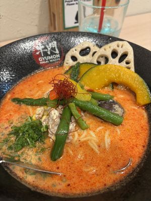 Vegan spicy ramen (spice level 4)  at Halal Wagyu & Vegan Ramen GYUMON SHIBUYA Center Gai in Tokyo