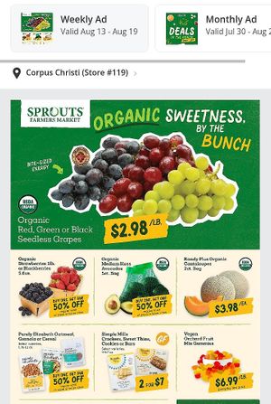 Cover of weekly ad for August 13-19, 2025 at Sprouts in Corpus Christi