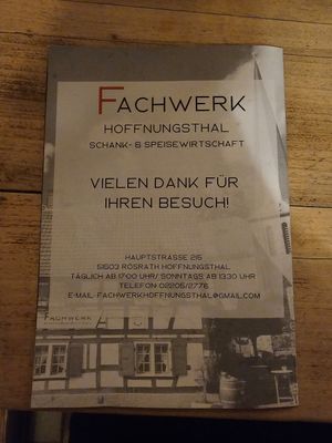 Speisen & Getränkekarte at Fachwerk Hoffnungsthal in Nordrhein-westfalen