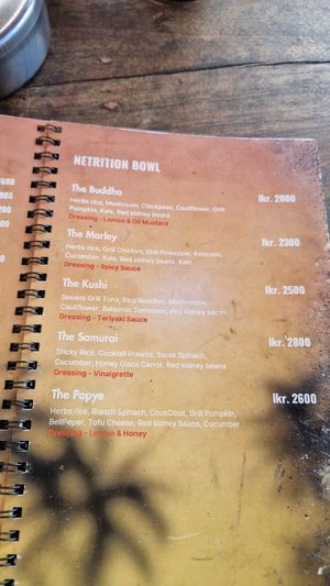 Menu at Muthu Bar in Southern Province