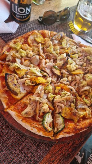 Lots of veg on the pizza at Muthu Bar in Southern Province